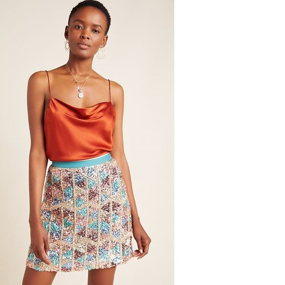 Anthropologie Zig-Zag Sequined Mini Skirt - Picture 2 of 6